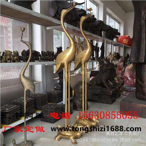 纯铜动物雕塑 纯铜仿古景观仙鹤蹬龟动物雕塑