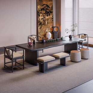 新中式 全实大板茶桌椅组合办CXS公室接家用客厅木茶具茶新台一待