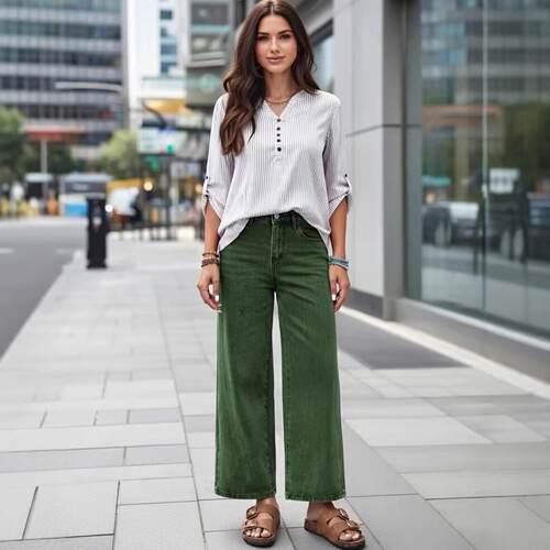 Ladies' straight leg denim pants create a beautiful look