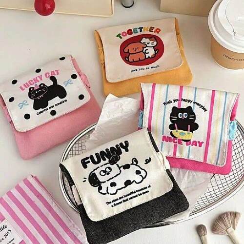 Cartoon Puppy/Cat Pattern Sanitary Pad Bag Napkin Storage