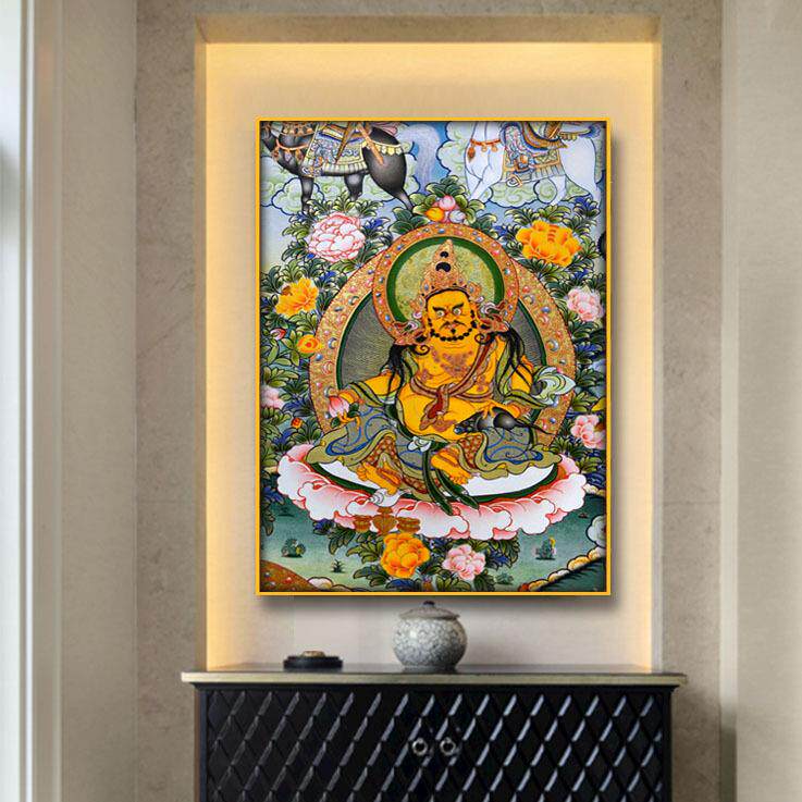 唐卡挂像画五色财神关装饰画藏式佛财神爷BZX客玄厅办公室招黄财