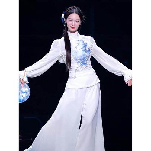 新中式古典舞国风舞蹈服装金晨同款青花瓷改良套装艺考女飘逸服装