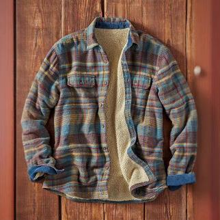 Men's plaid fur long sleeved shirt jacket