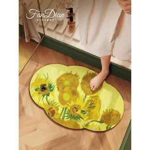 美式向日葵油画浴室地垫硅藻泥吸水垫卫生间防滑脚垫卫浴黄色地毯