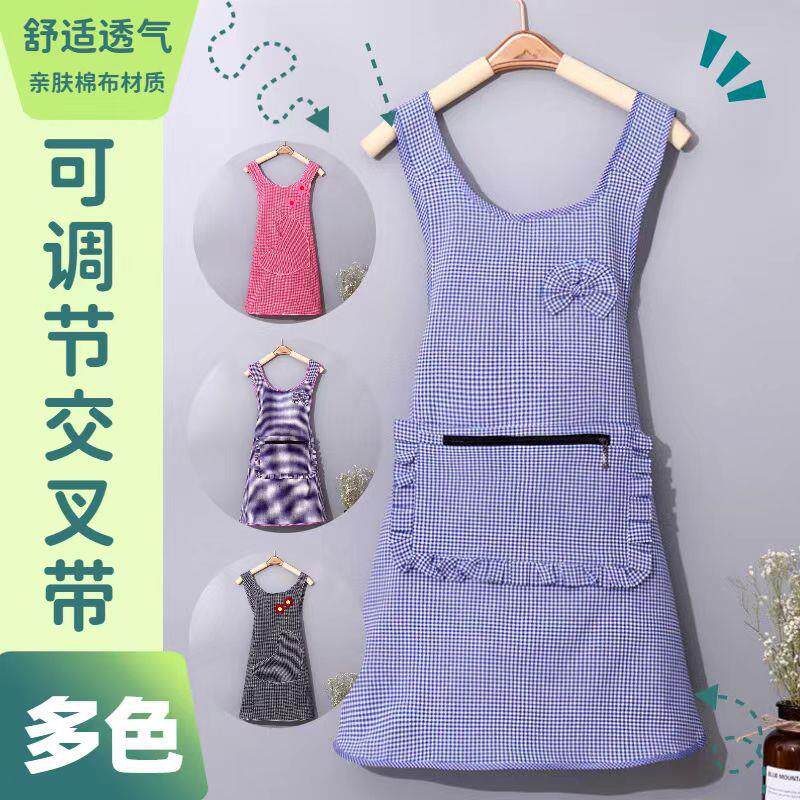 交叉带围裙女韩版薄款透气袖套两件套装全棉布薄款时尚工作服
