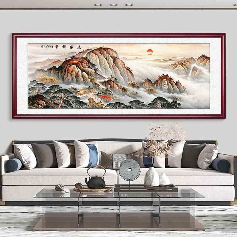 客厅装饰画中式山水画国画实木聚宝盆字画壁画办公室风水横幅挂画