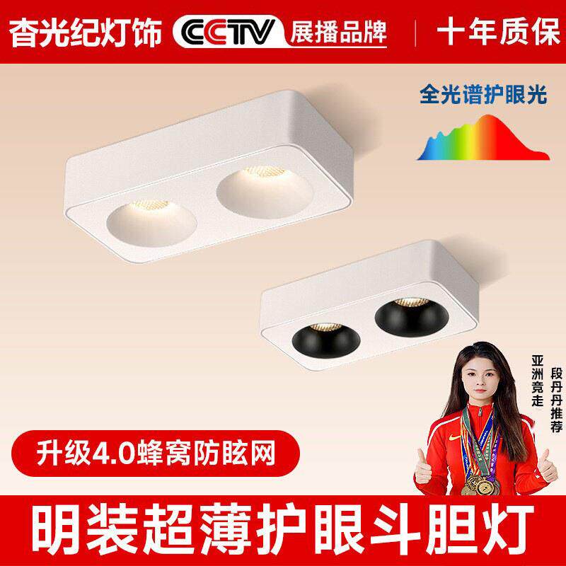 双头明装斗胆灯超薄防眩无主灯免吊顶方形客厅吸顶卧室护眼筒射灯