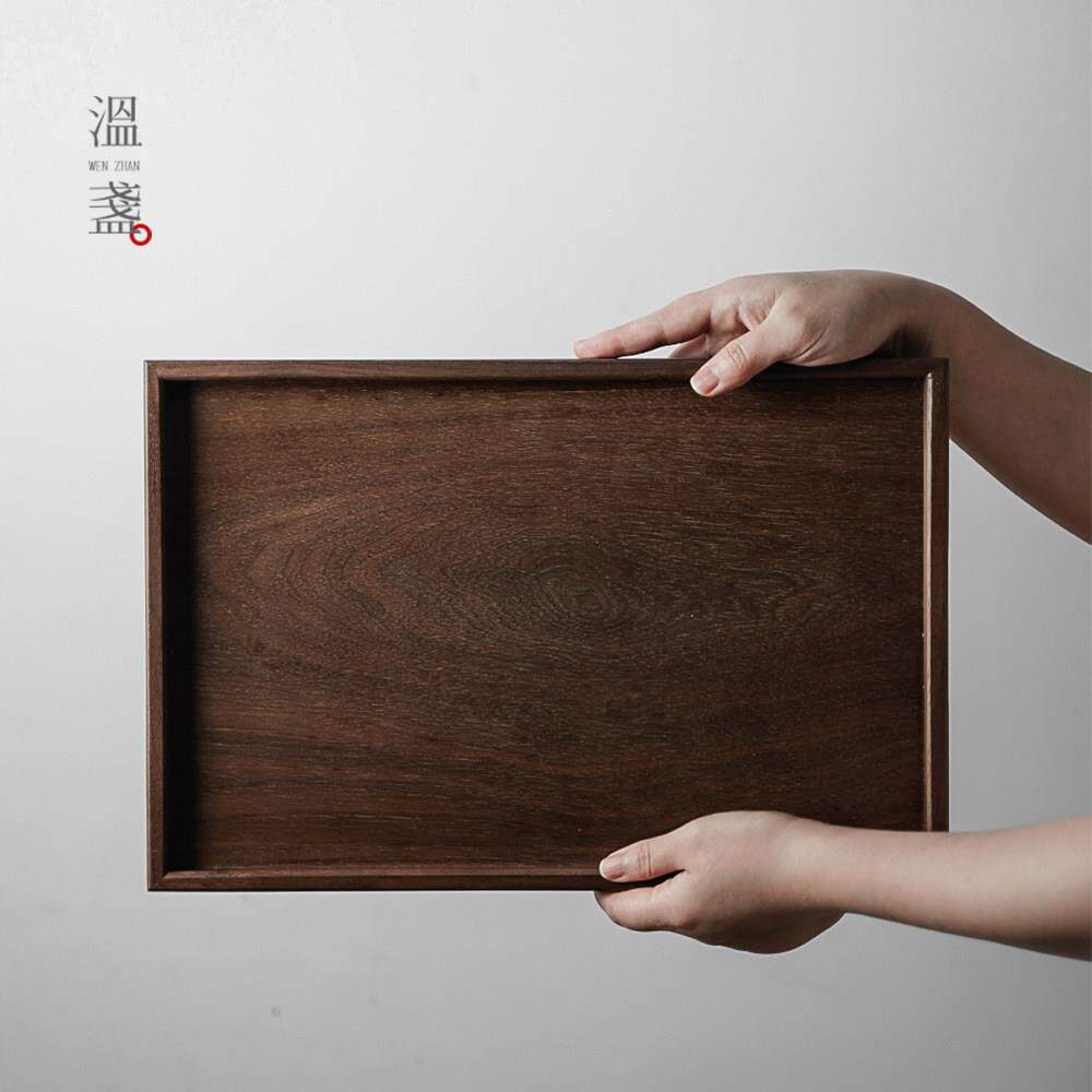 温盏复古日式北美黑胡桃木托盘家用商用高档茶盘实木长方形干泡盘