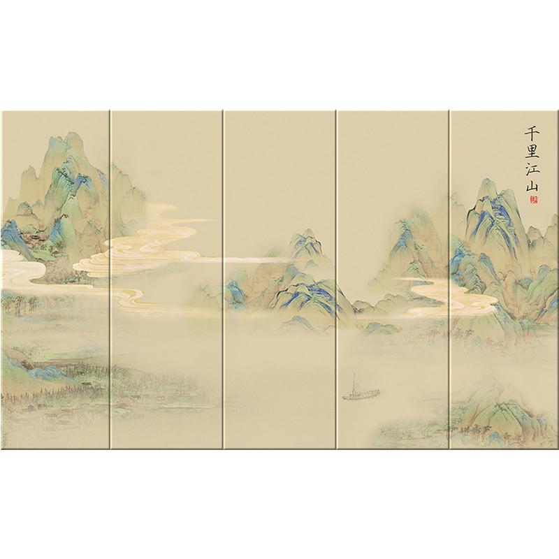 W7定 制刺绣新中式硬包背景墙电视客厅床头沙发软包独绣中式喷绘