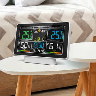 多功能天气预报rf带万年历无线气象原子钟月相钟彩屏电子电波闹钟