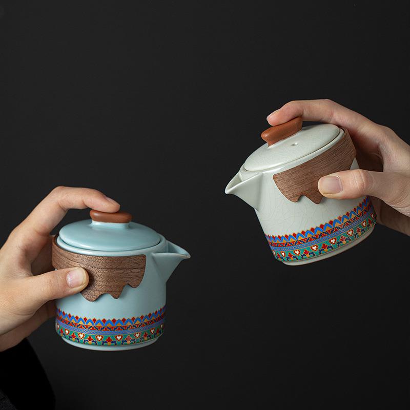 敦煌印象文创手抓壶防烫快客杯一壶三杯便携户外旅行随行泡茶壶