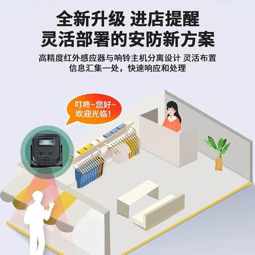 感应门铃报警器防盗提醒来人进店播报器家用无线欢迎光临感应门铃