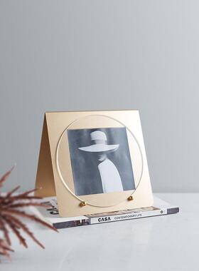 简约现代几何拼贴金属相框轻奢摆件时尚样板房酒店卧室床头柜装饰