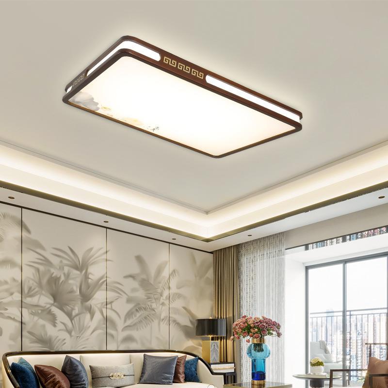 LED新中式吸顶灯超薄实木客厅主灯长方形仿古木质中国风橡木灯具