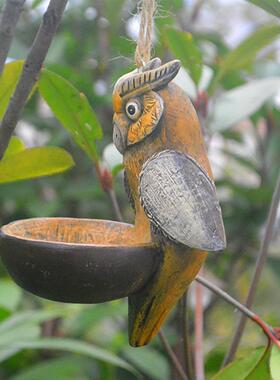 新款直销新款田园风格猫头鹰喂食器庭院挂件花园装饰品青蛙雕塑树