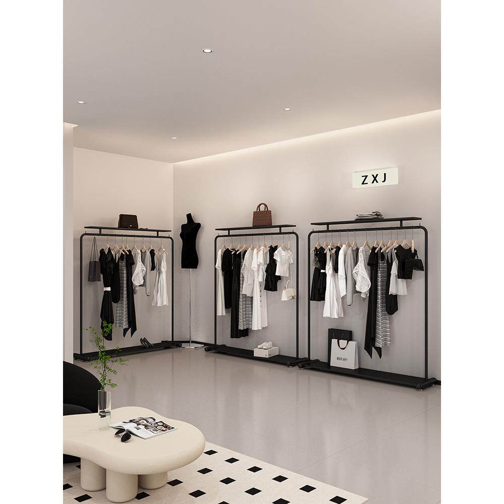 服装店展示架落地式铁艺黑色货架陈列架女装店侧挂简约衣服挂衣架