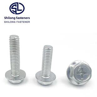 4.8级镀锌法兰十字螺钉 螺栓M4M5M6M 外六角十字垫防松防滑螺钉