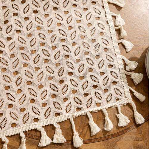 唐美美式勾针镂空米色透明窗帘纱帘流苏透光门帘卧室客厅成品窗帘