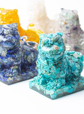 树脂天然水晶老摆件威猛虎晶瞳镶嵌家居公虎爷工艺办室 装饰摆件