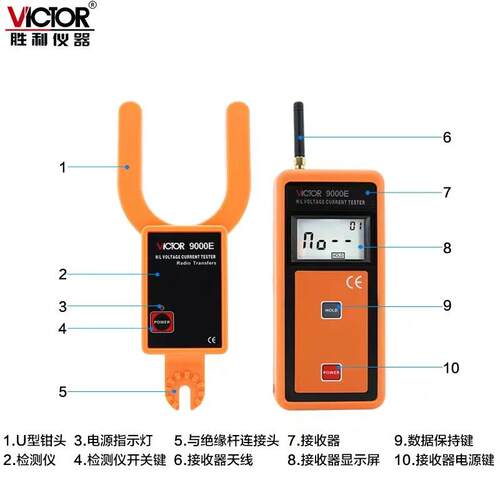 VICTOR胜利仪器无线高低压叉型电流表VC9000E高低压钩型电流9000F