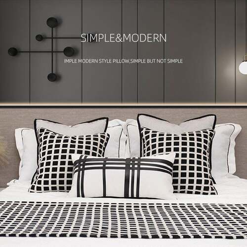 床上四件套黑白经典格子款百搭款抱枕轻奢床上用品抱枕午睡靠枕