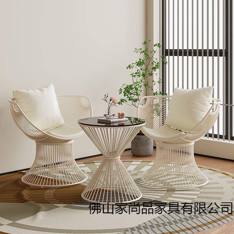 休阳台闲轻奢桌椅沙发椅家用茶几三件套网简约一桌院奶庭油65组红