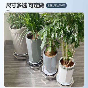 不锈钢八角形花盆托盘带万向轮盆景移动底座滚轮底盘桶架托架花盘