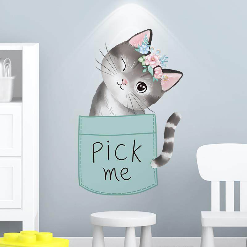 卡通猫咪门贴纸创意温馨墙贴纸贴画卧室宿舍房间装饰墙壁墙纸自粘,家居饰品,软装墙贴,淘宝优惠券,粉丝福利购,淘宝优惠卷