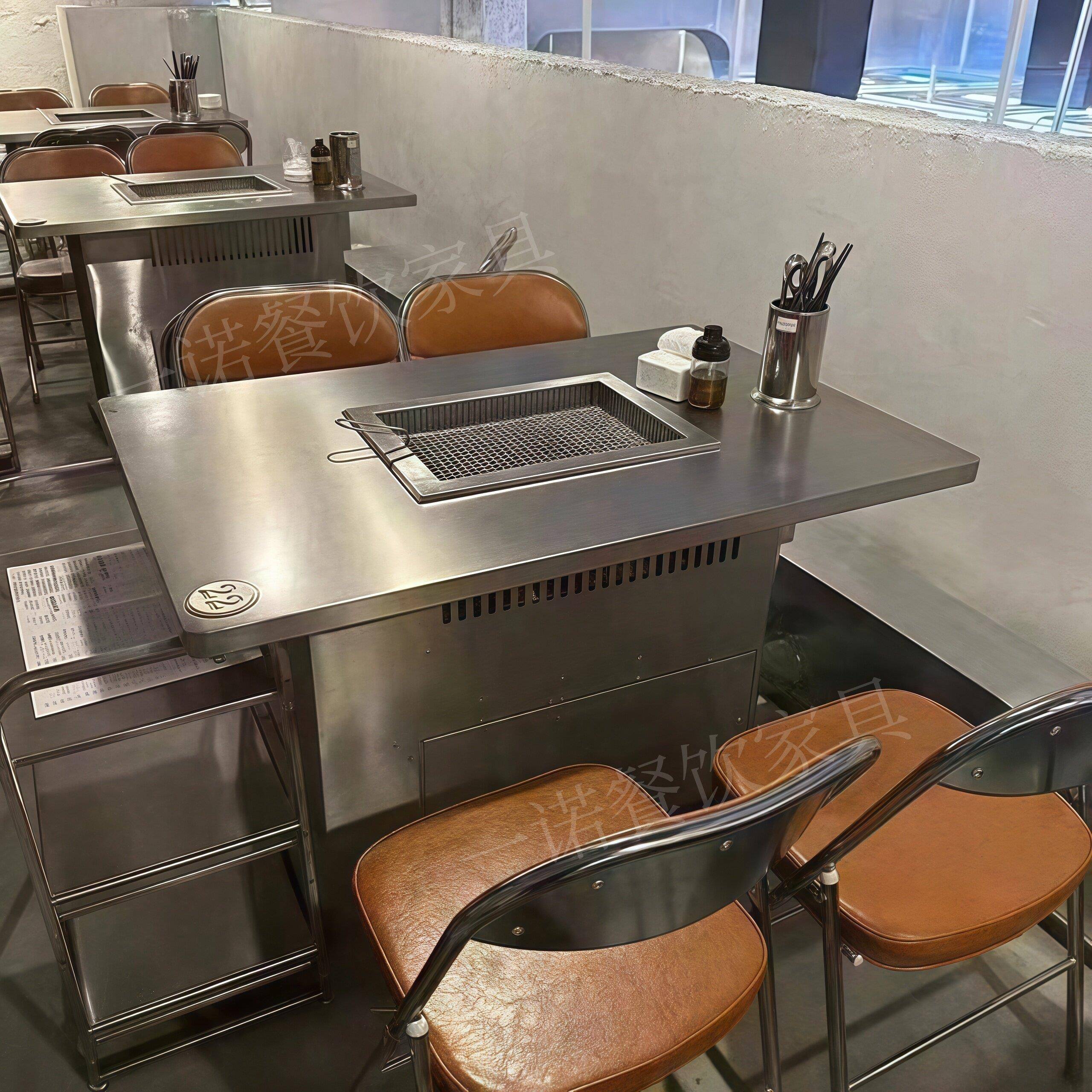 定制不锈钢无烟烤肉桌子电磁炉一体商用火锅桌子大理石串串香桌子