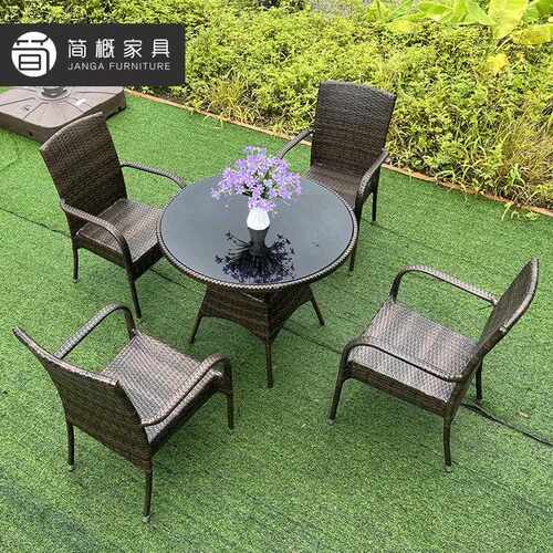 新款直销户外休闲简约藤椅庭院咖啡厅奶茶店海边沙滩桌椅室外防水