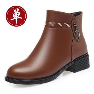 高档妈妈棉鞋季短靴单真软皮底鞋子加绒加厚女靴中年羊毛冬皮鞋大