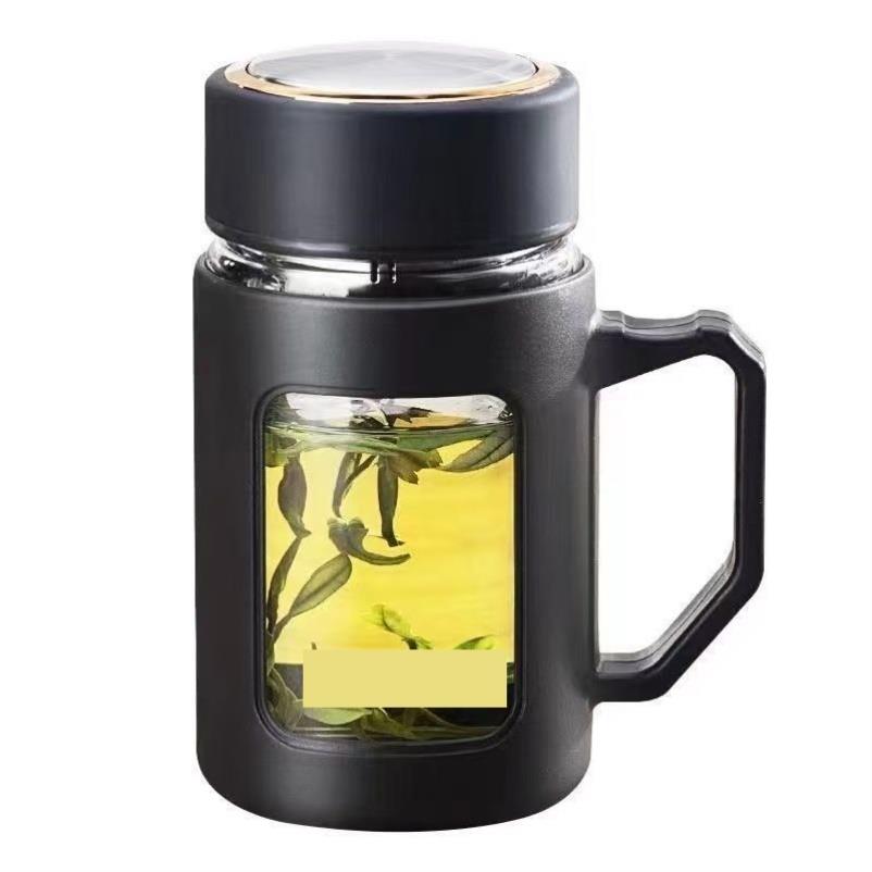 500ml办公杯双层手柄泡茶男女大容量水杯子高硼硅耐热玻璃杯便携