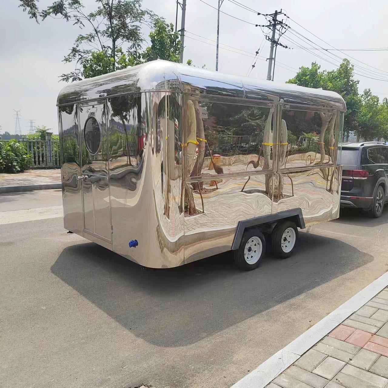 不锈钢牵引车夜 路36边小餐车市街边摆摊车无动力牵吃车不锈钢引