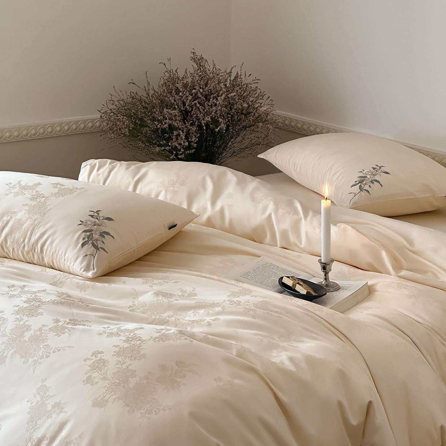 新中式提花100S长绒棉四件套简约刺绣纯棉床上用品套件标准加大床