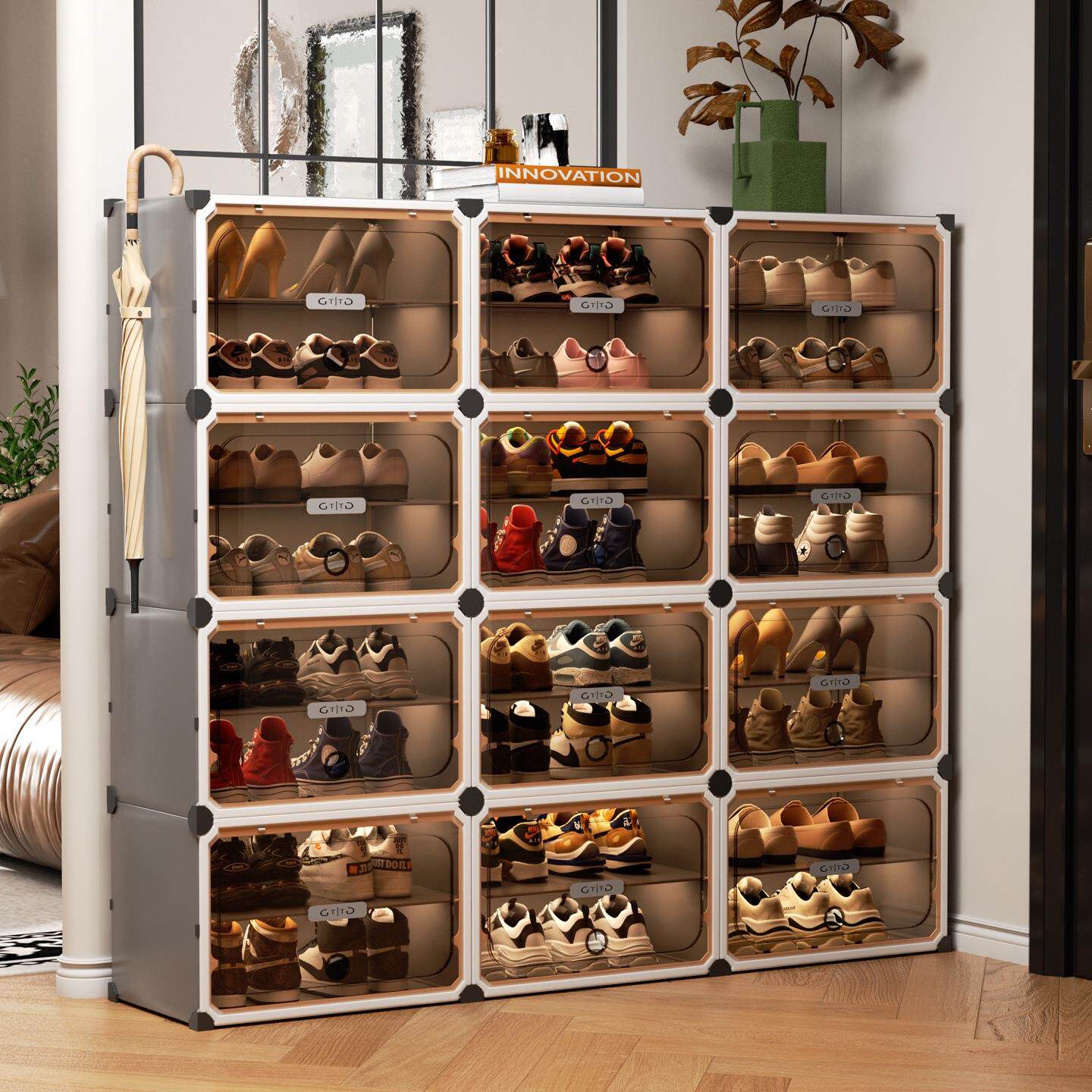 鞋柜家用门口塑料多层一体靠墙收纳盒新款2026爆款透明防尘鞋架子