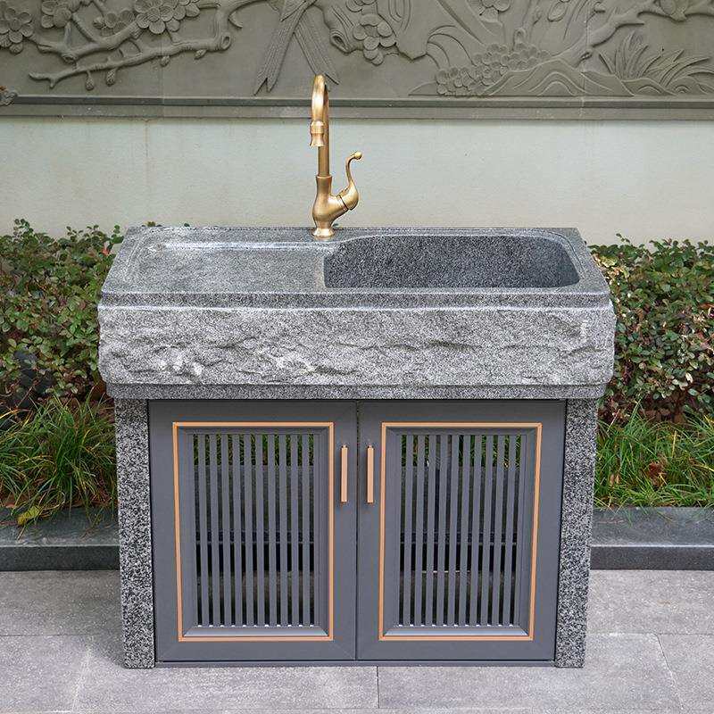 庭院天然石材洗衣池带搓板一体台盆室外水池阳台家用大理石头水槽
