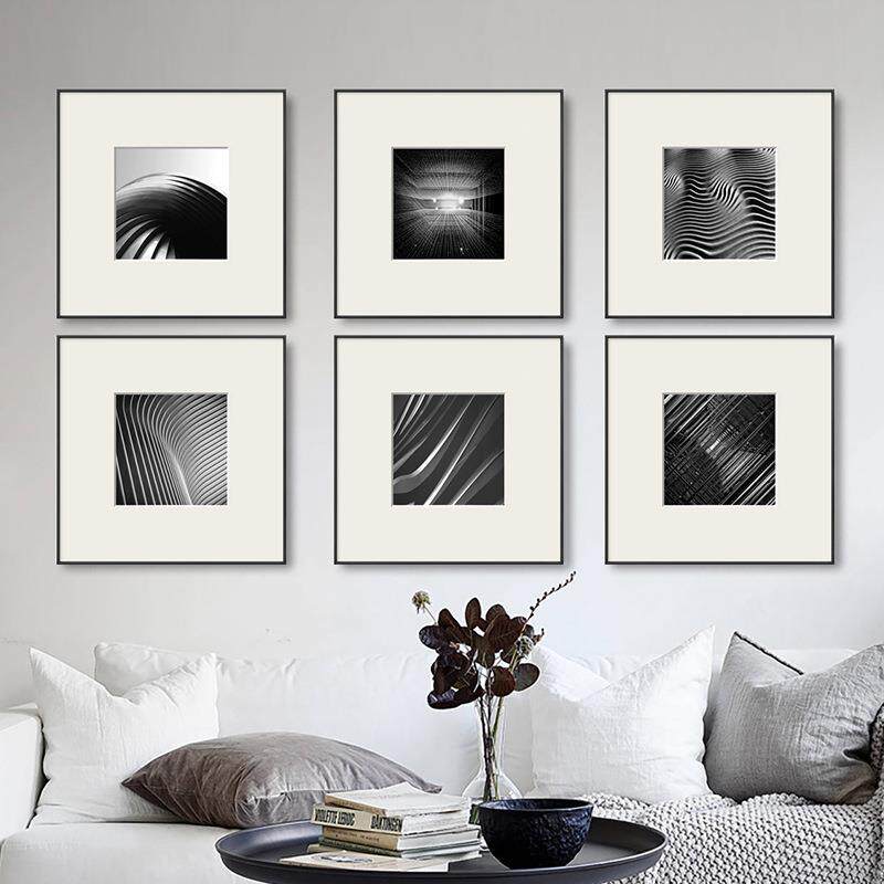 黑白风景摄影工业风装饰画现代简约建筑挂画样板房艺术组合卡纸画