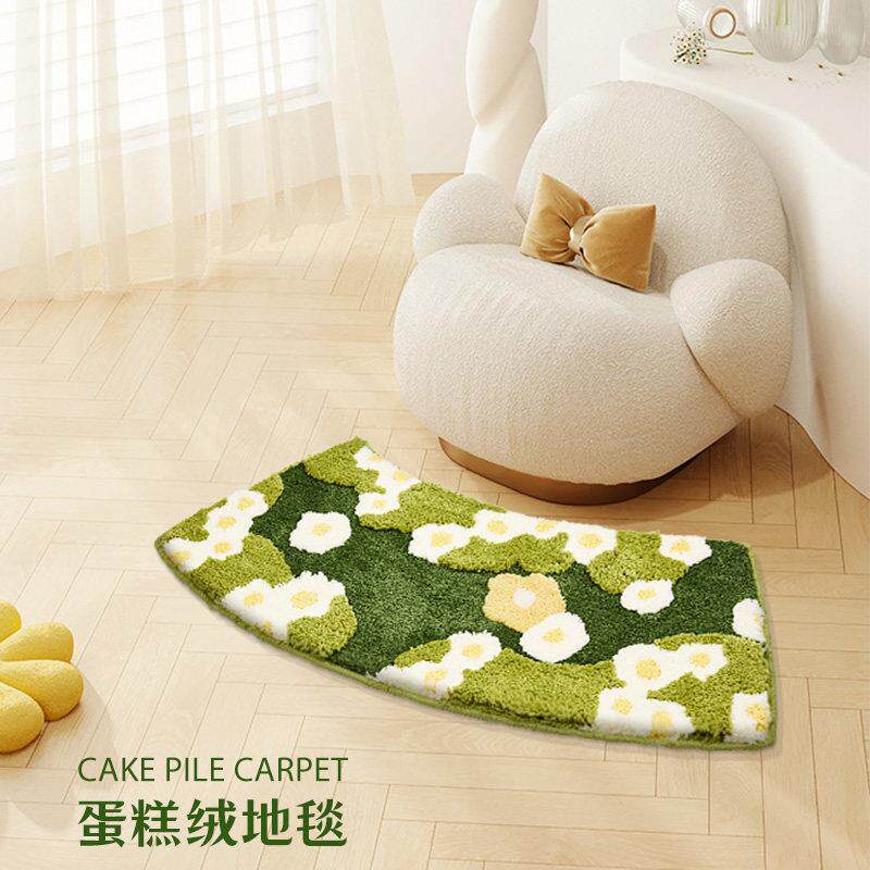 浴室弧形地垫卫生间吸水防滑脚垫淋浴间门口毛绒地毯踩脚垫半圆弧