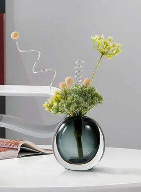 现代轻奢仿真花艺绿植玻璃插花器客厅餐桌售楼处茶几桌面软装摆件