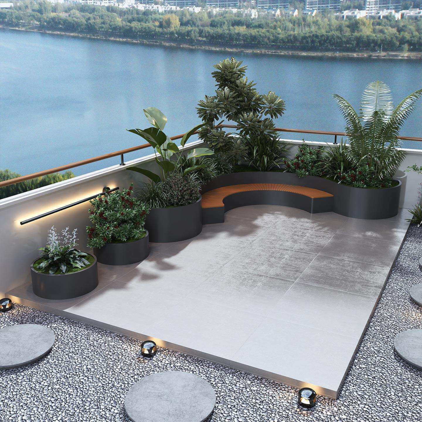 户外不锈钢花箱座凳卡座组合铁艺阳台花架售楼部景观花池室外阳台