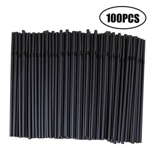 100pcs/Set Black Cocktail Straws Black Plastic Straw For Bir