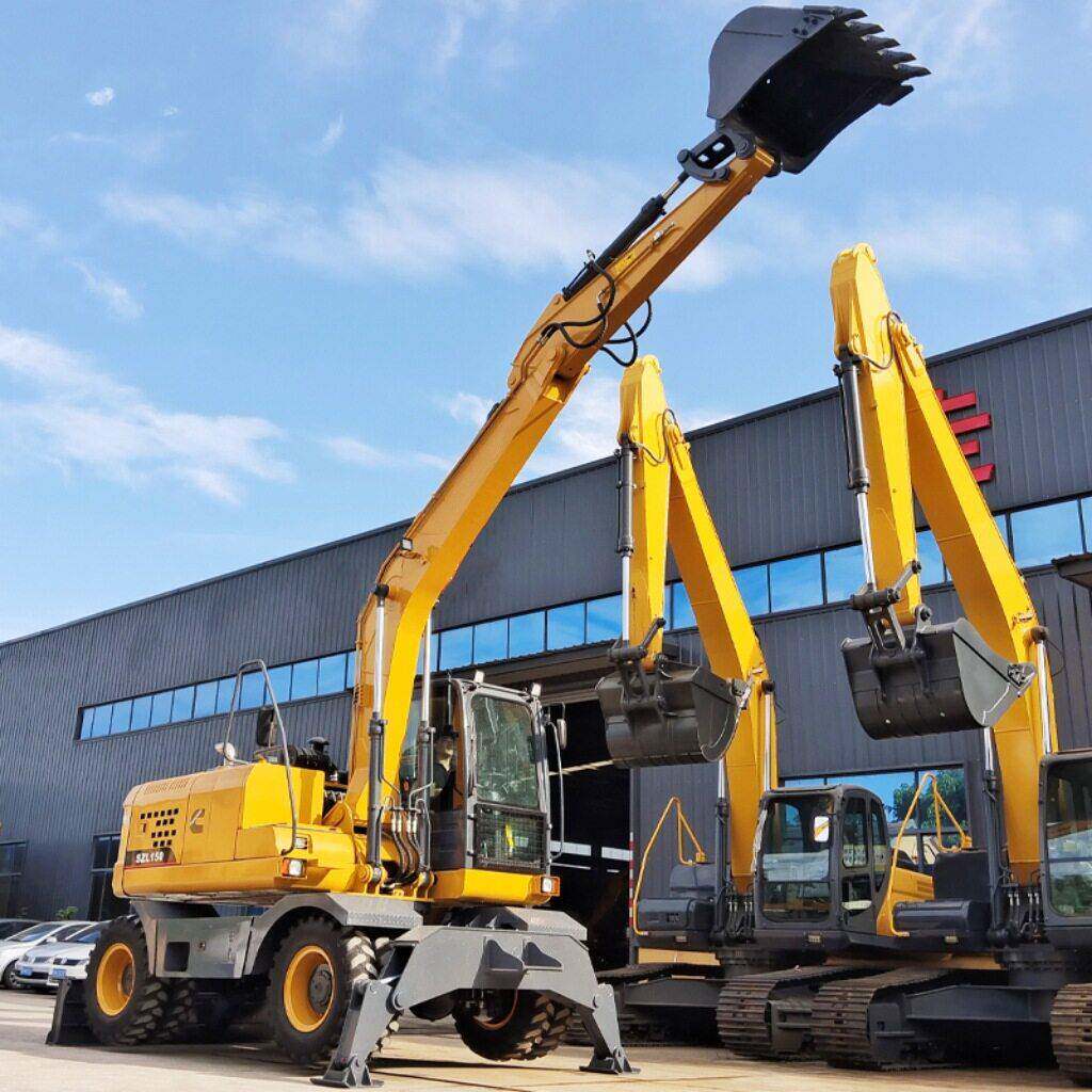 小型轮式挖掘机工程150轮胎式农用建筑钩机液压挖土抓草抓木机