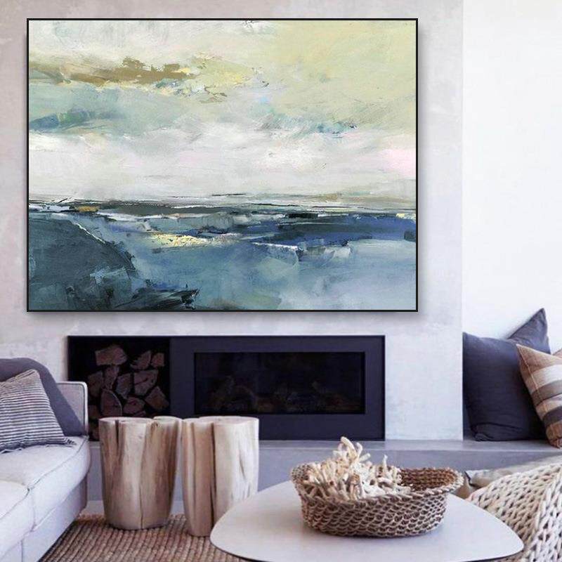 现代简约纯手工绘风景抽像油画厚肌理装饰画挂画大壁画painting