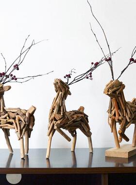 招财木质发光小鹿摆件客厅玄关电视柜酒柜家居桌面装饰品创意礼物