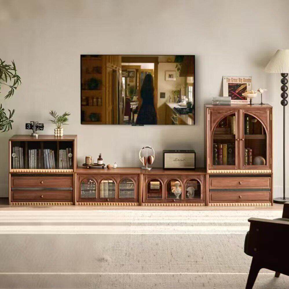 北美黑胡桃木电视柜客厅组合柜北欧实木樱桃木法式复古模块落地柜