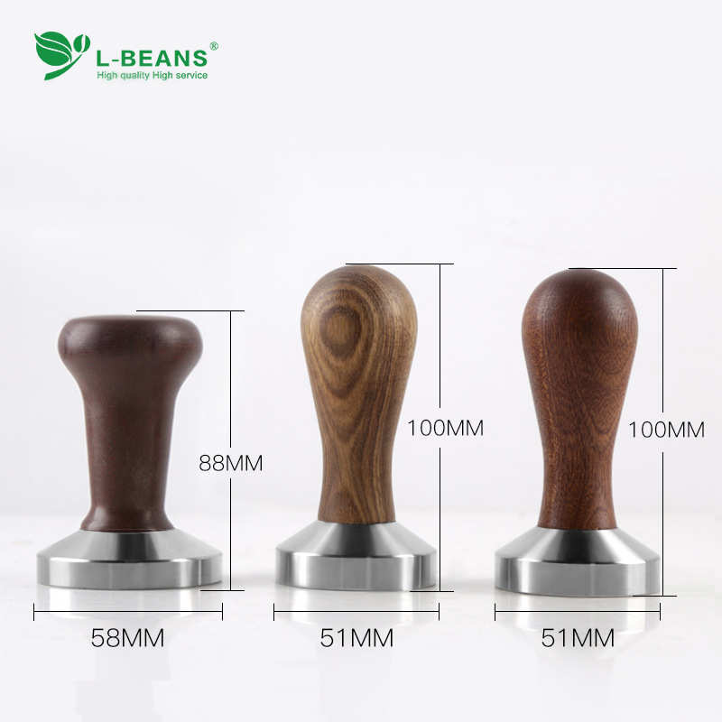 红檀木柄压粉锤 不锈钢实心咖啡压粉器 58mm 厚实填压器
