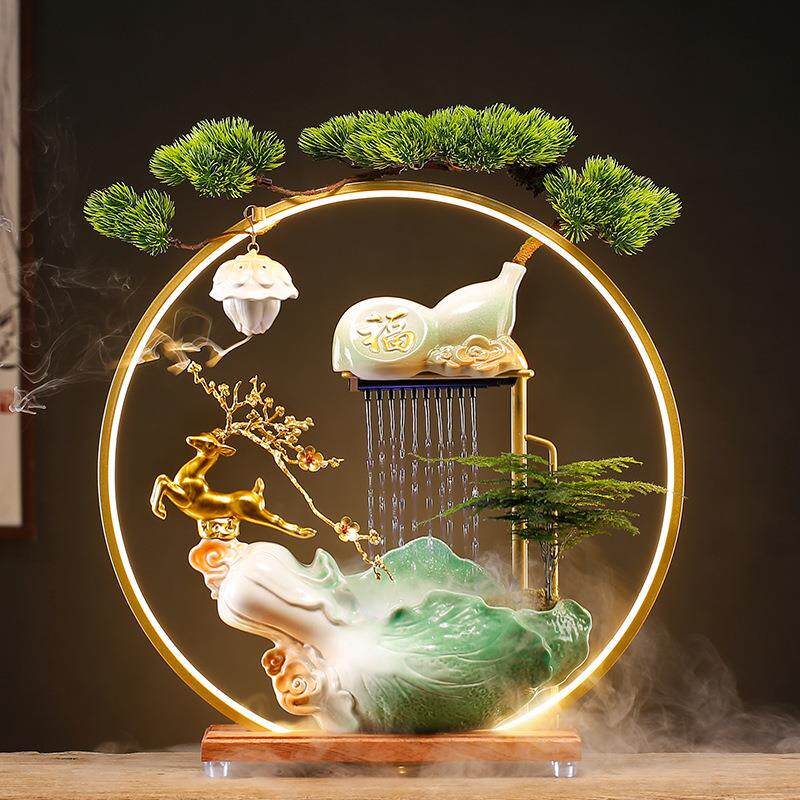 创意流水生财摆件循环水客厅装饰品一鹿发财乔迁新居礼品开业礼物