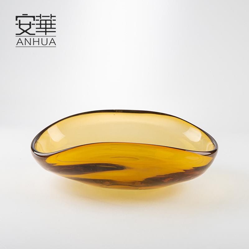 现代轻奢艺术盘摆现代简约玻璃ENK艺装饰品创意件高端精致工果品