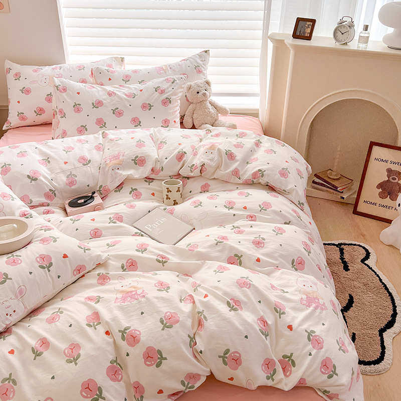 超柔水洗棉四件套 ins学生宿舍双层纱三件套 卡通床单被套床笠,床上用品,床品套件/四件套/多件套,淘宝优惠券,粉丝福利购,淘宝优惠卷