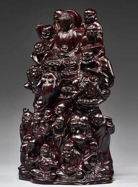 黑檀木雕十八罗汉摆件红木家居玄关降龙伏虎尊者实木质雕刻工艺品